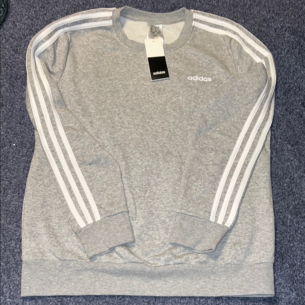 Adidas Gray Sweatshirt with Iconic Stripes